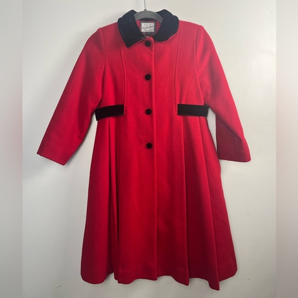 Rothschild Girls Wool Blend red Pea Coat with black details size 10 - Picture 1 of 8